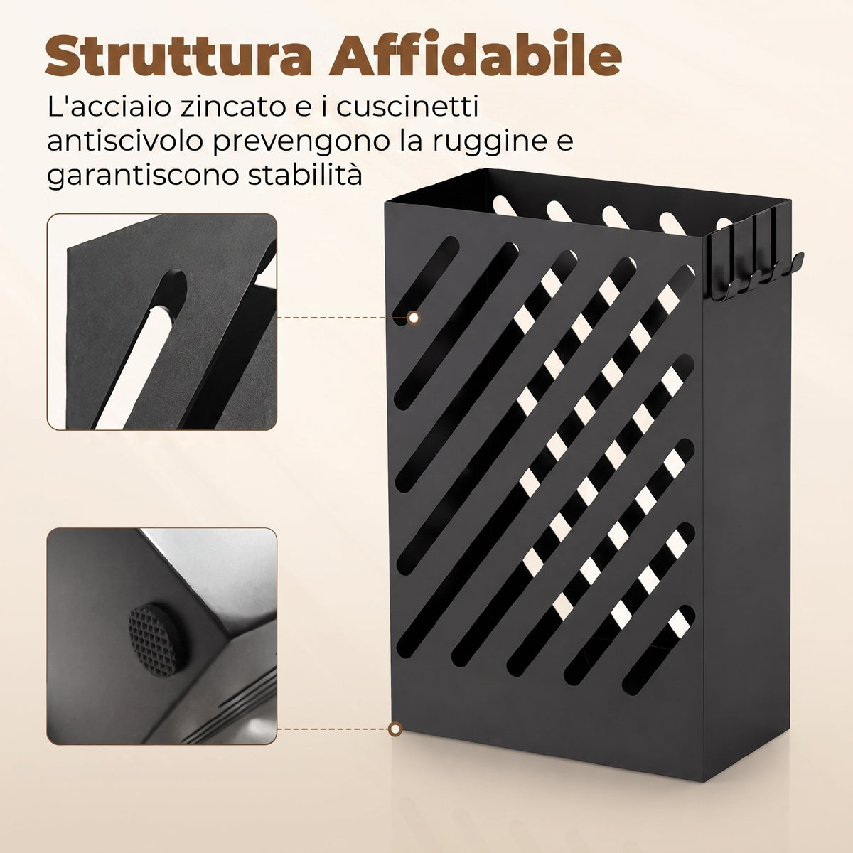 Portaombrelli in Acciaio Nero con 4 Ganci