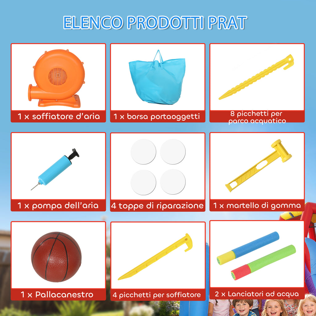 Castello Gonfiabile per Bambini con Scivolo, Trampolino, Piscina e Canestro