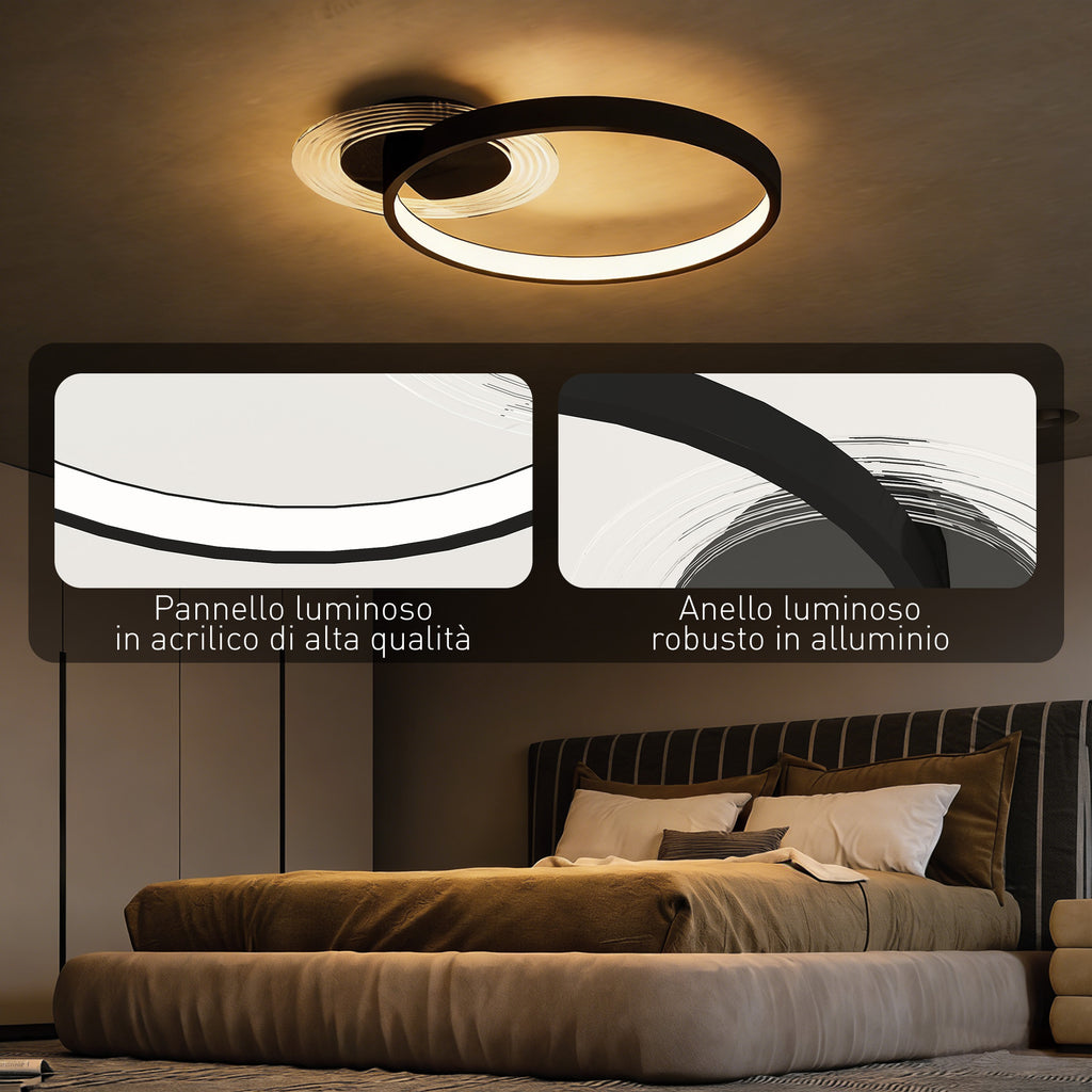 Plafoniera LED Moderna a 2 Anelli Nera 30W