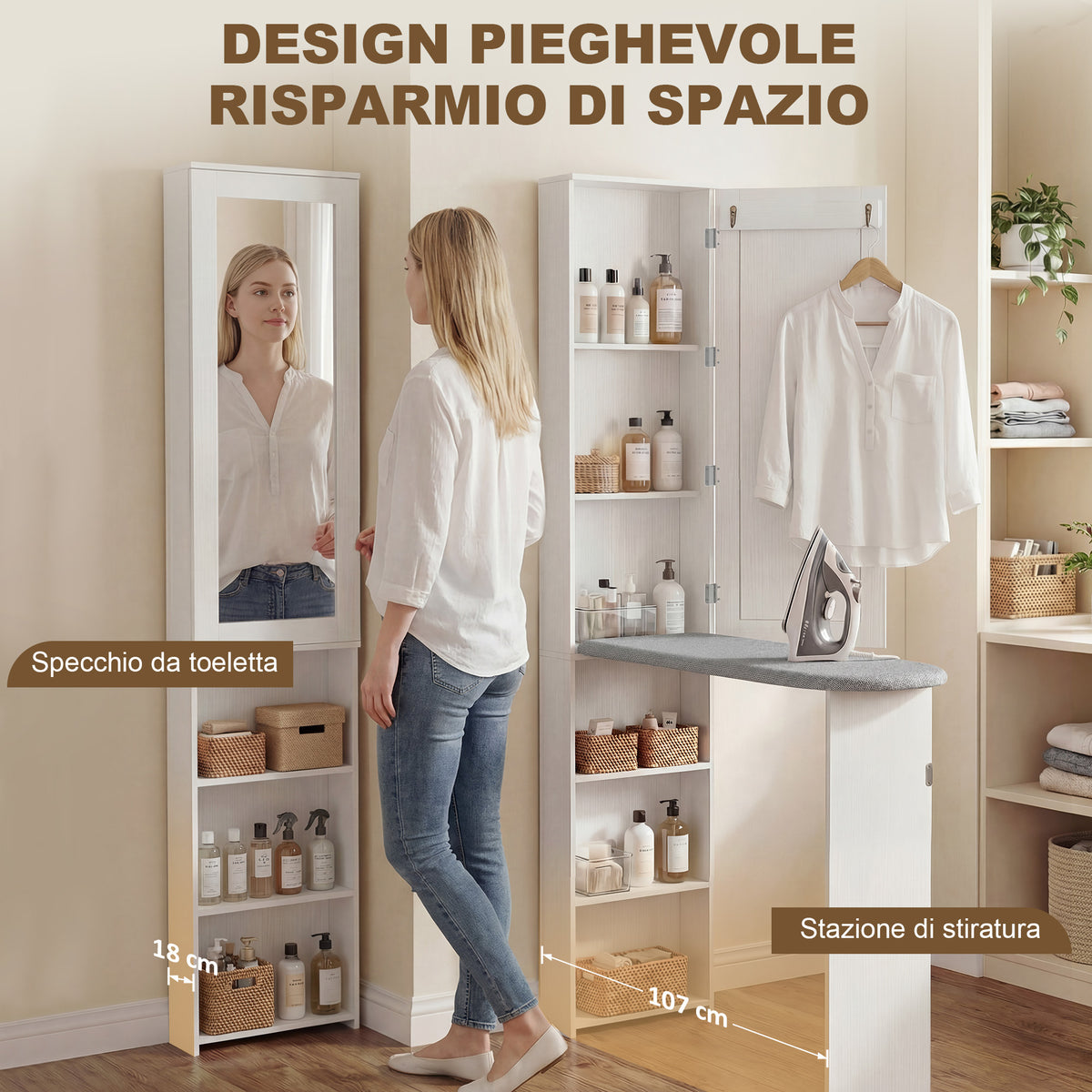 Mobile Organizzatore con Asse da Stiro e Specchio