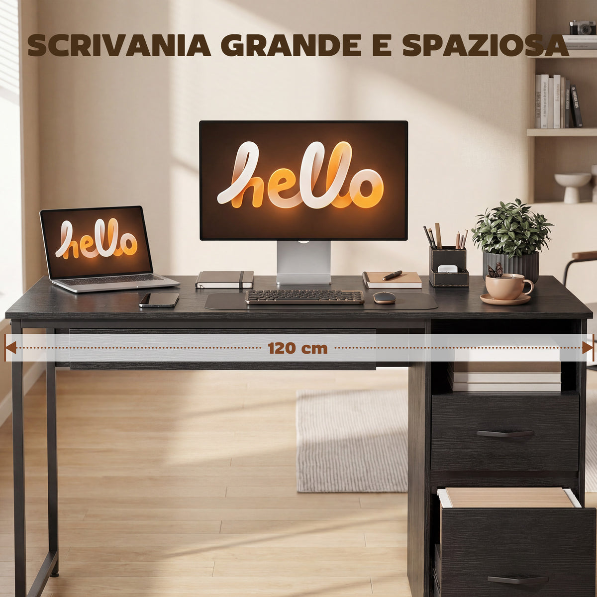Scrivania Salvaspazio 120 cm con Cassetti e Vassoio Tastiera