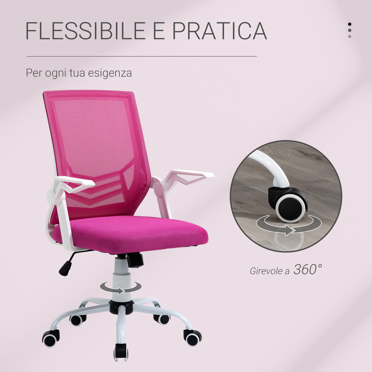 Sedia da Ufficio Ergonomica Rosa con Supporto Lombare