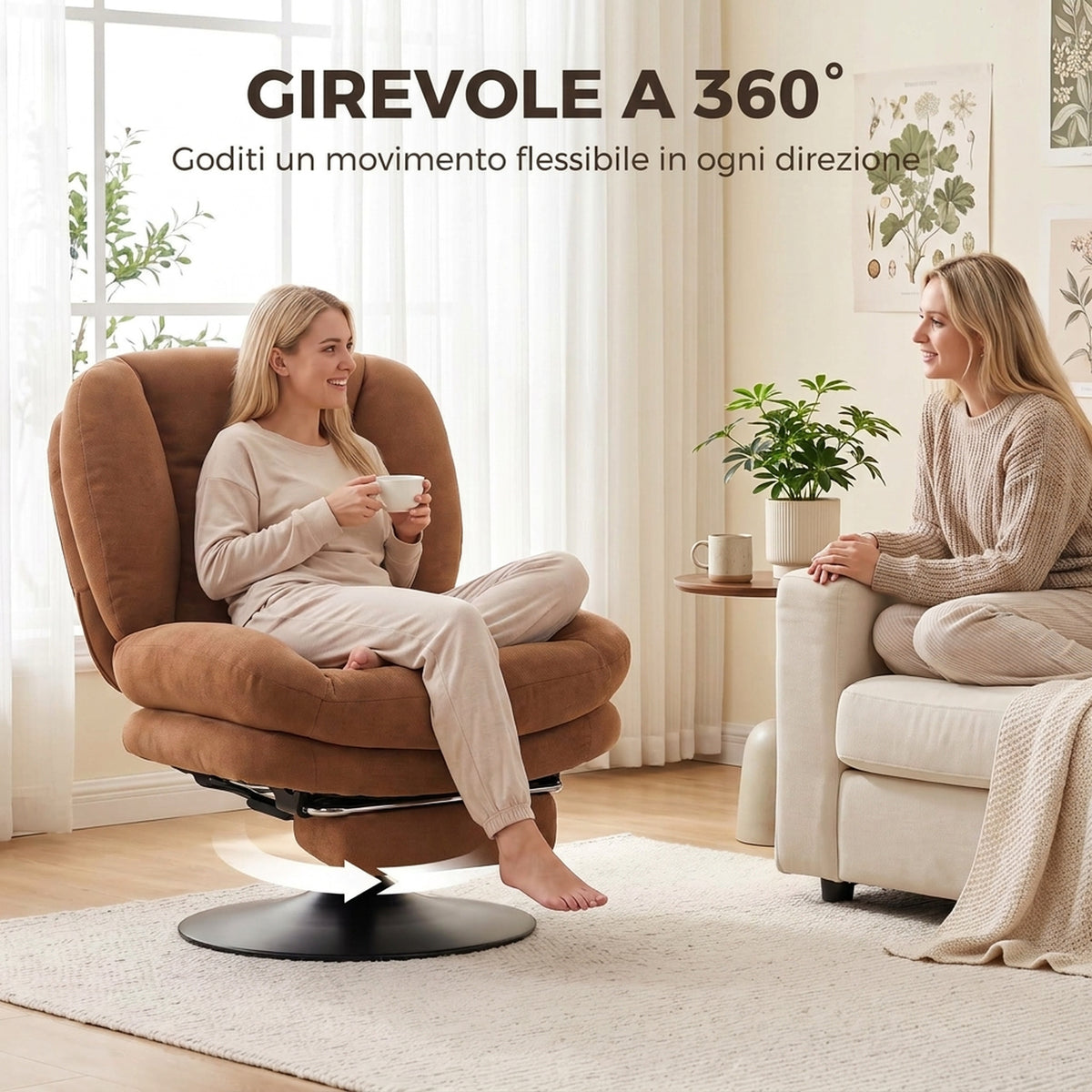 Poltrona Girevole Imbottita con Poggiapiedi Marrone