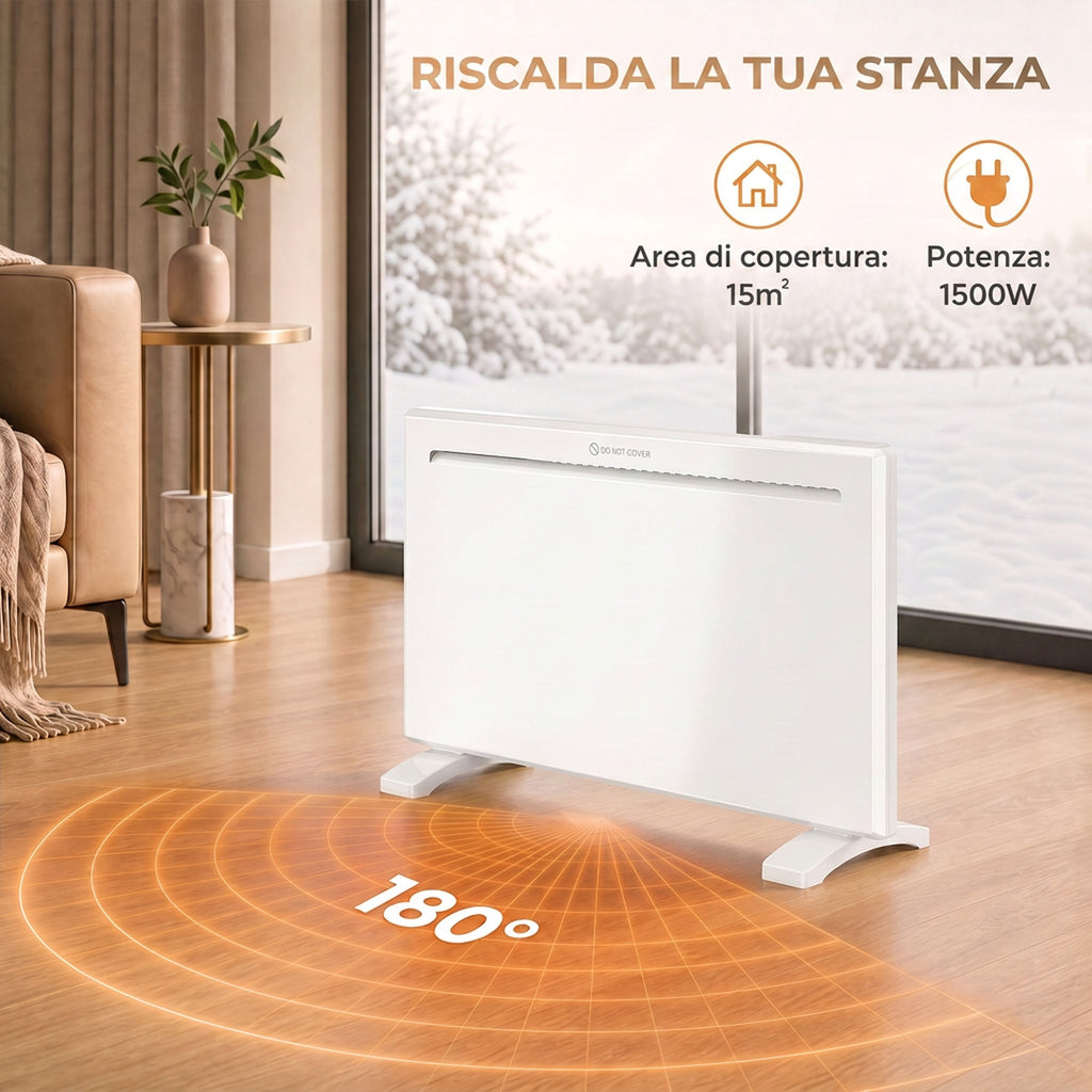 Radiatore Elettrico Smart da Parete 1500W con Programmatore
