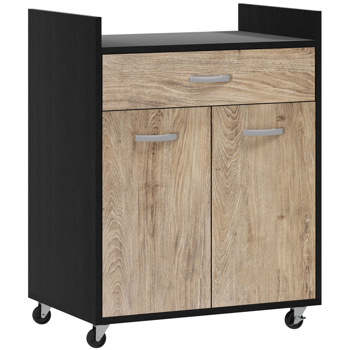 Carrello da Cucina Nero con Cassetto e Armadietto