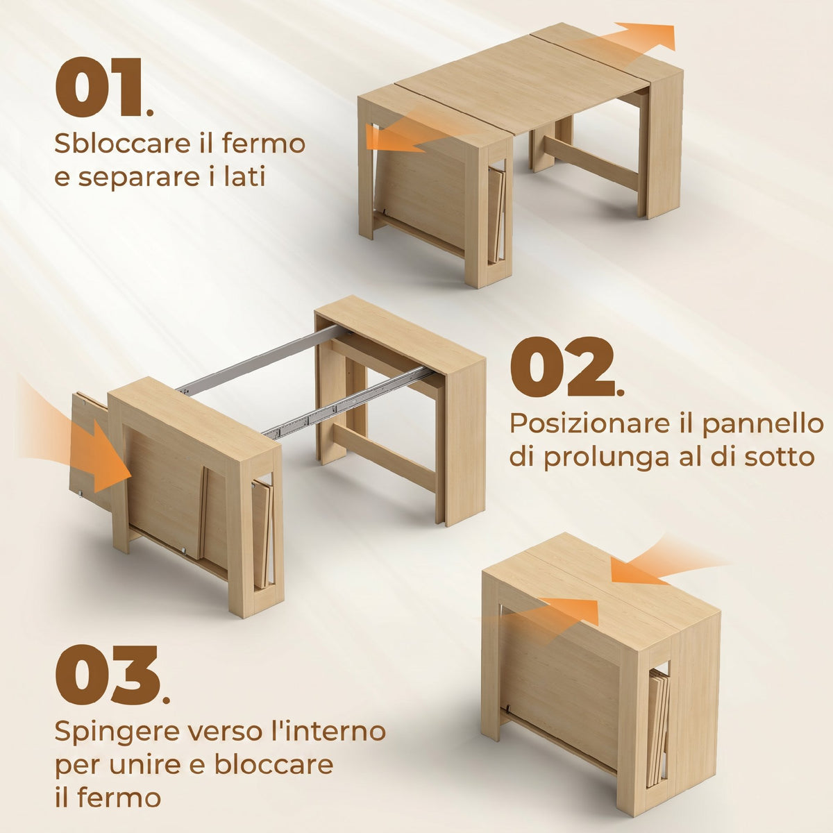 Tavolo Consolle Allungabile Effetto Legno Chiaro