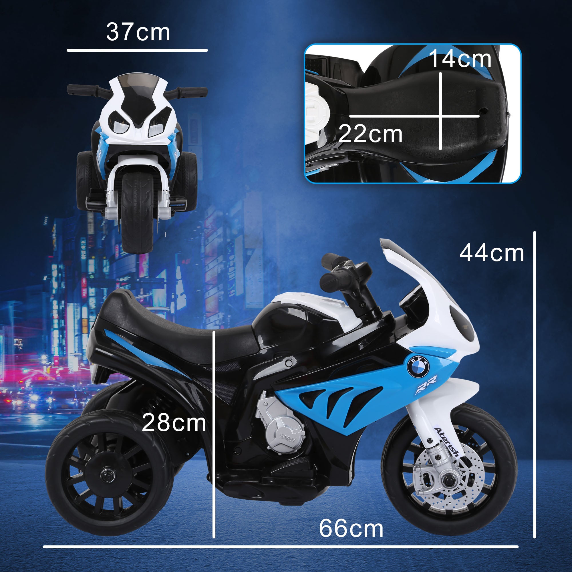 Moto Elettrica BMW S1000 RR a 3 Ruote 6V per Bambini Blu