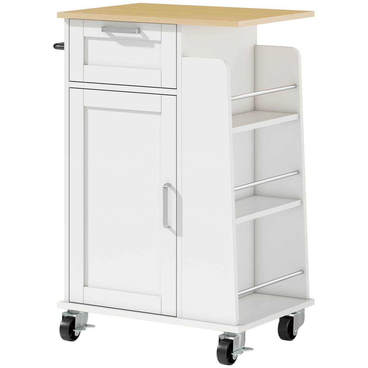 Carrello da Cucina Bianco con Portaspezie e Portasciugamani