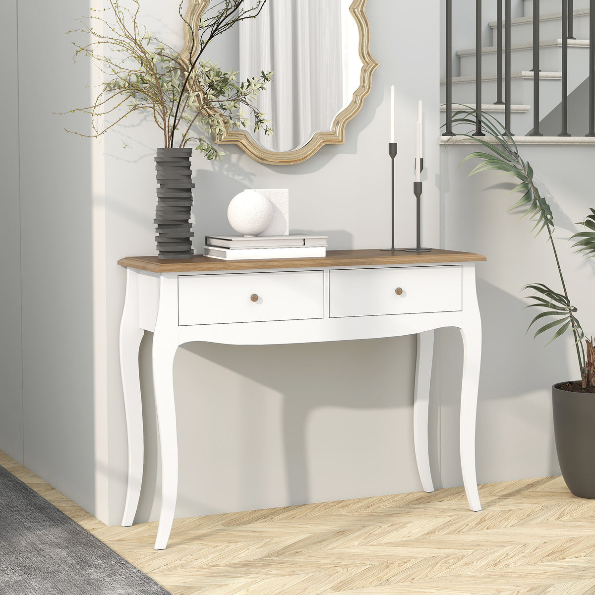 Consolle Moderna con 2 Cassetti Bianco e Marrone