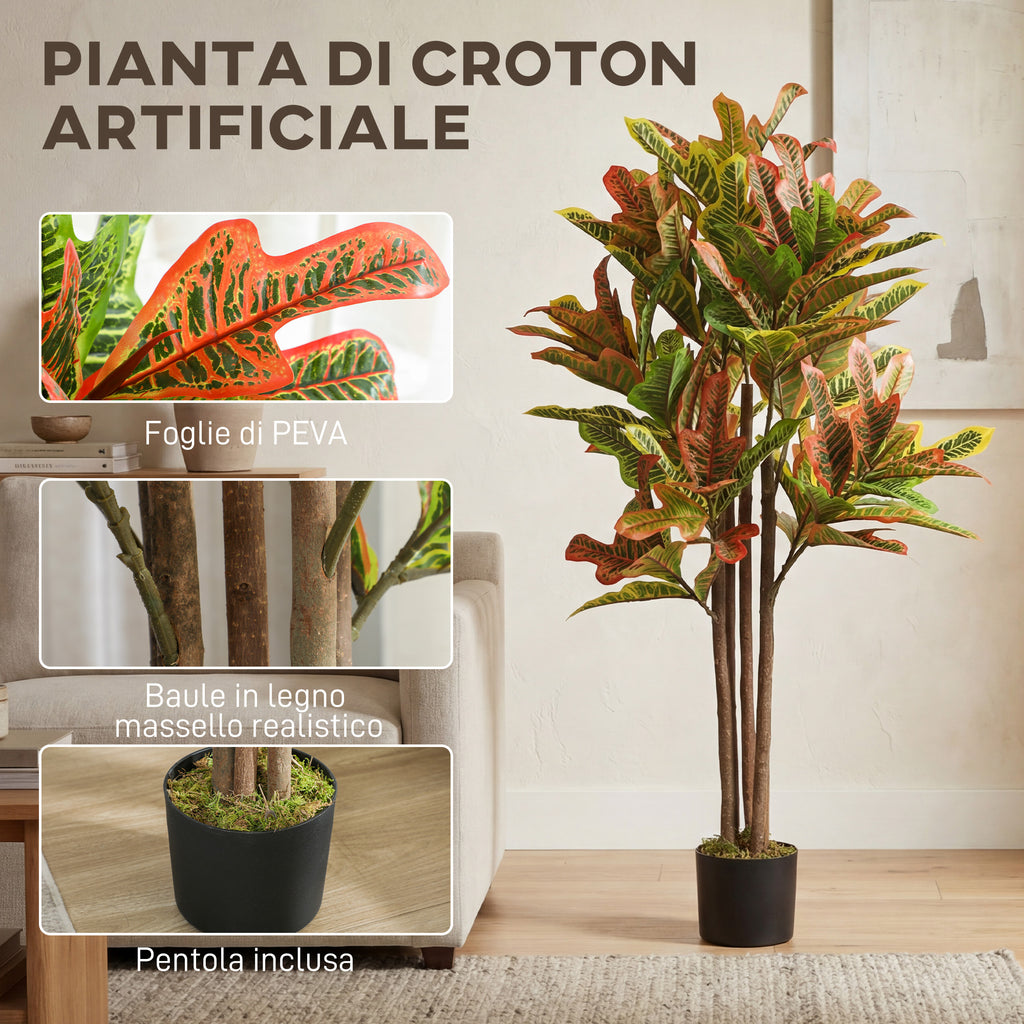 Pianta Artificiale Croton Multicolore da 120 cm