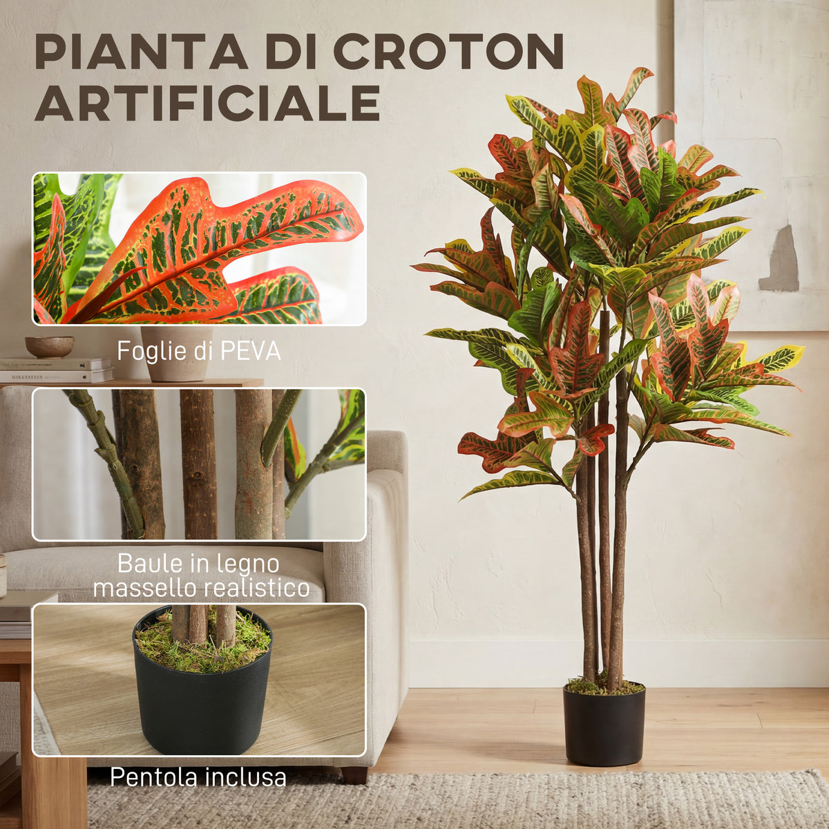Pianta Artificiale Croton Multicolore da 120 cm