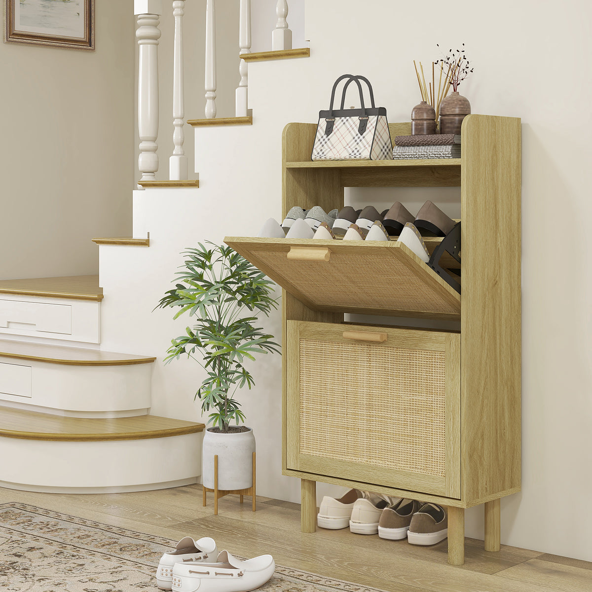 Scarpiera Stretta Rovere con 2 Cassetti Ribaltabili