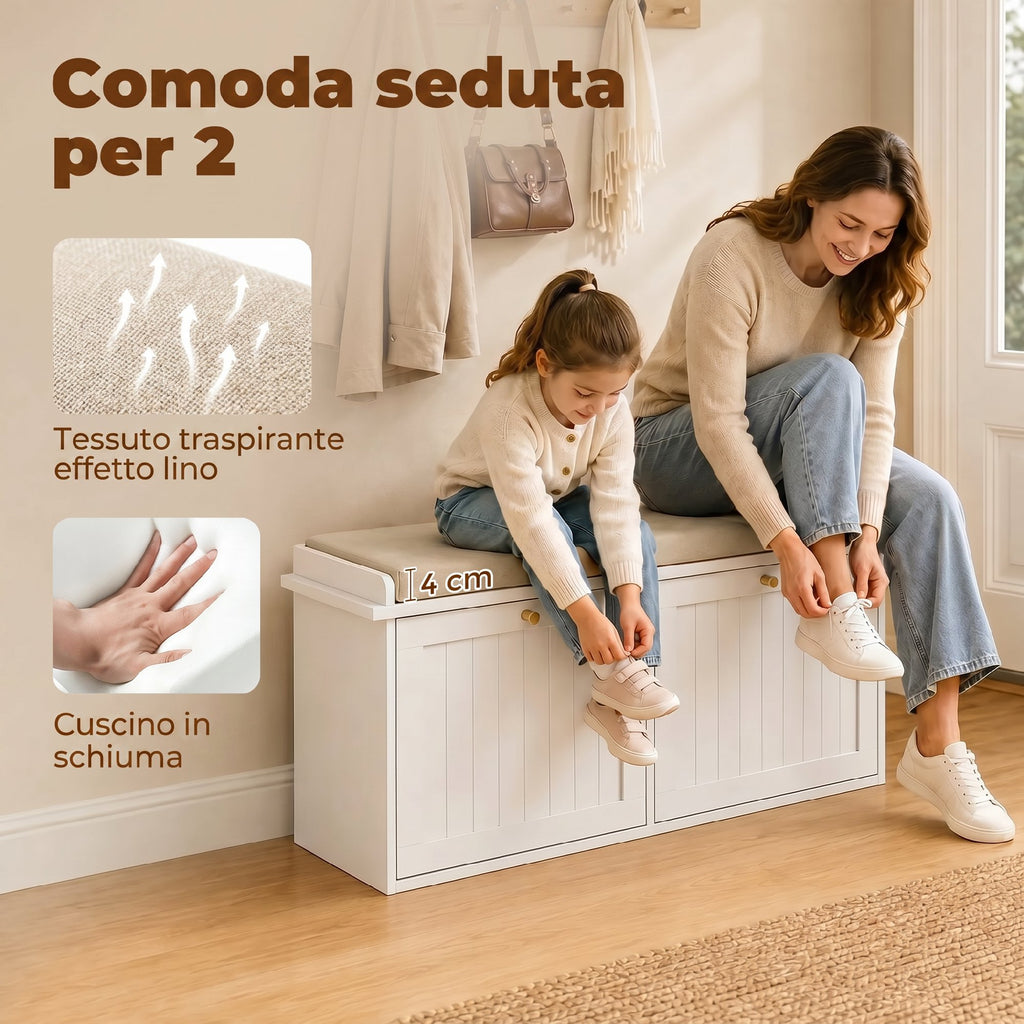 Panca Portascarpe Ingresso con Cuscino e 2 Cassetti