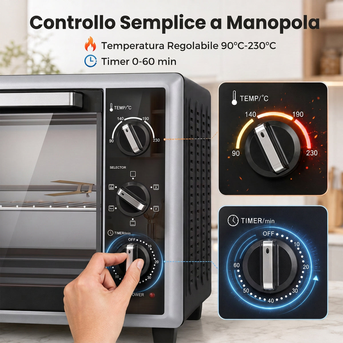 Fornetto Elettrico Ventilato 32L con Girarrosto 1500W