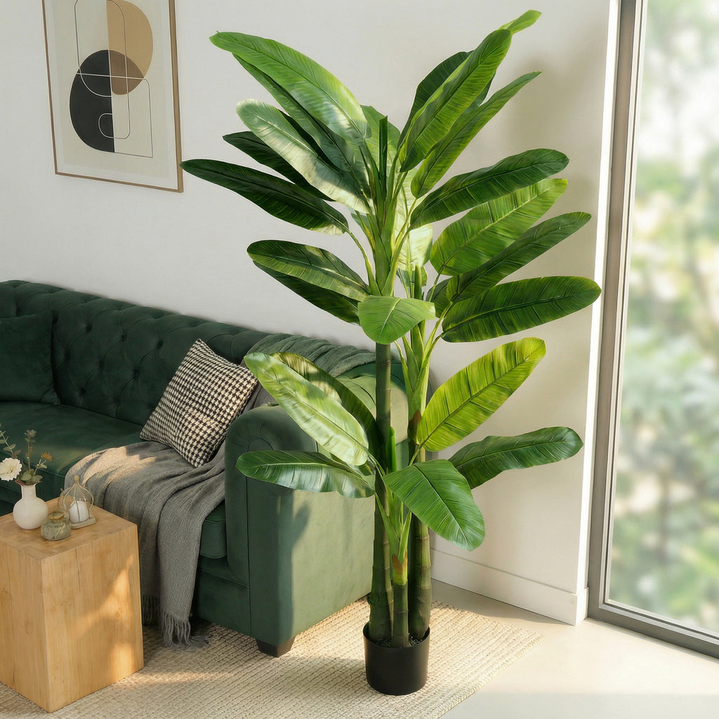 Albero di Banano Artificiale da 180 cm con 18 Foglie