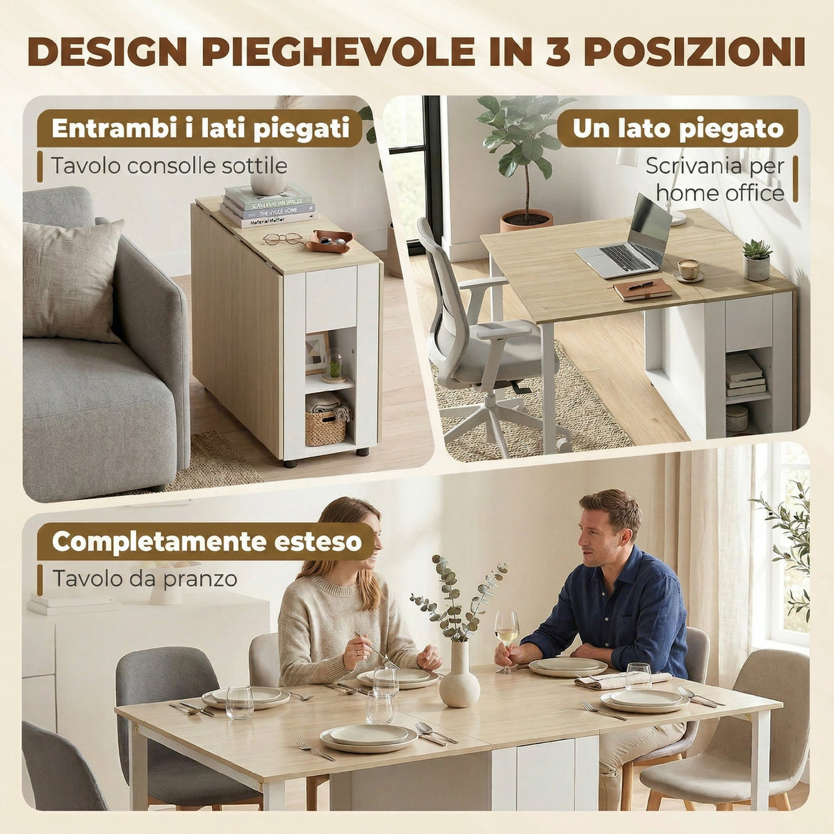 Tavolo Pieghevole da Pranzo per 6 Persone con Cassetti