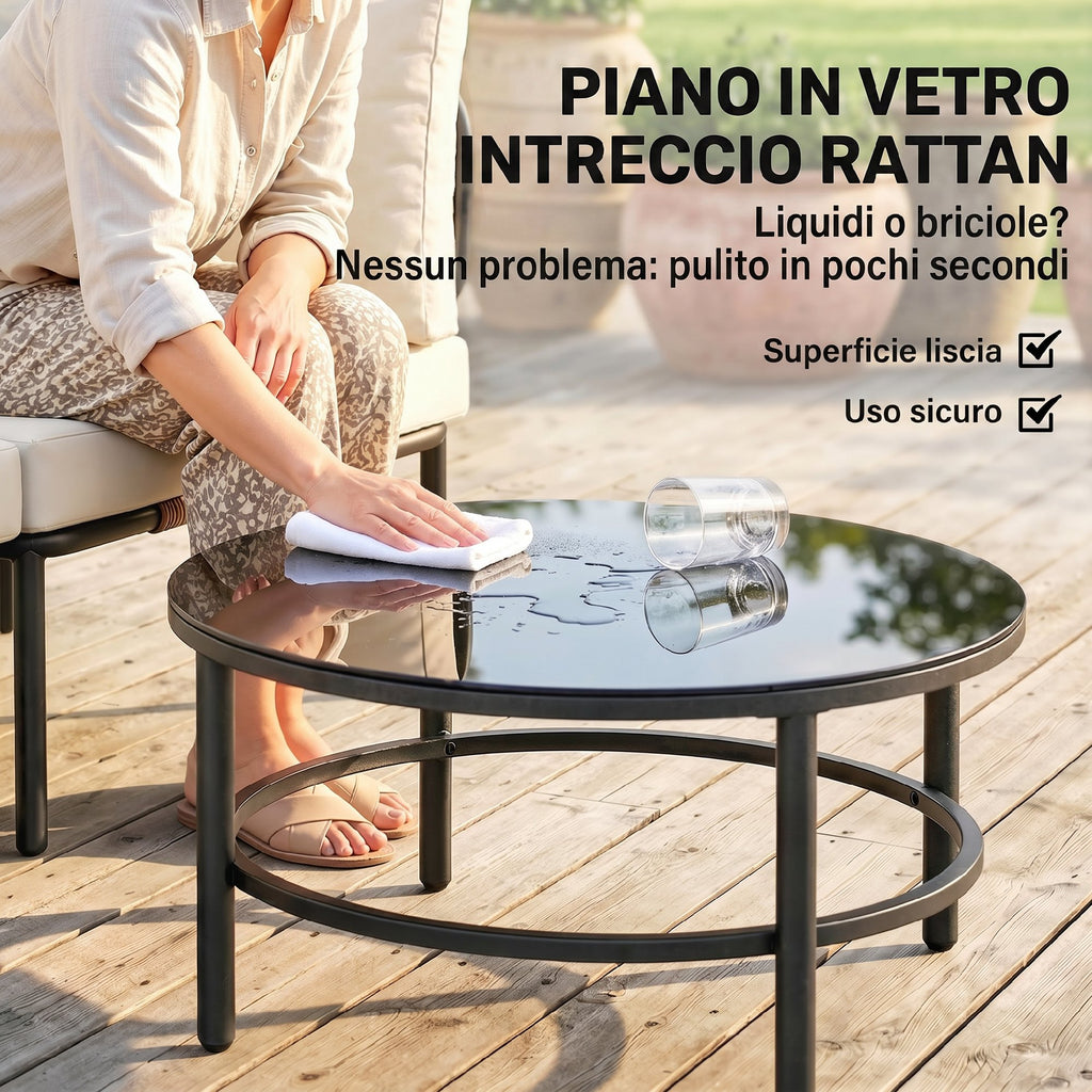 Set Salotto da Giardino 5 Pezzi in Rattan Componibile con Cuscini Cachi