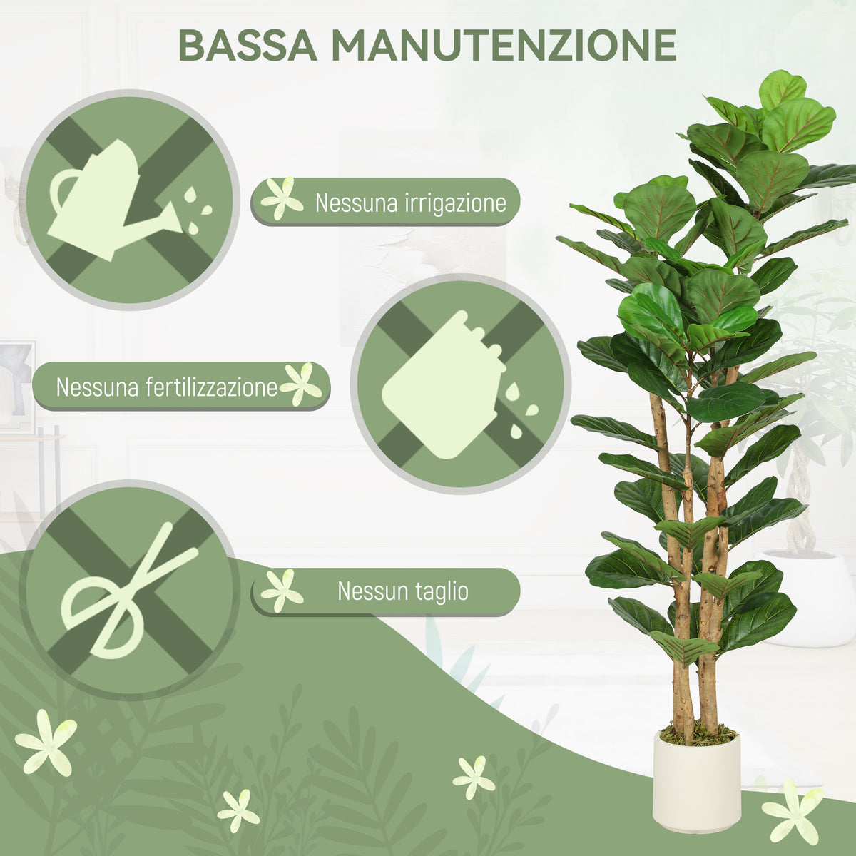 Pianta Artificiale Fico Verde da 150 cm con Vaso