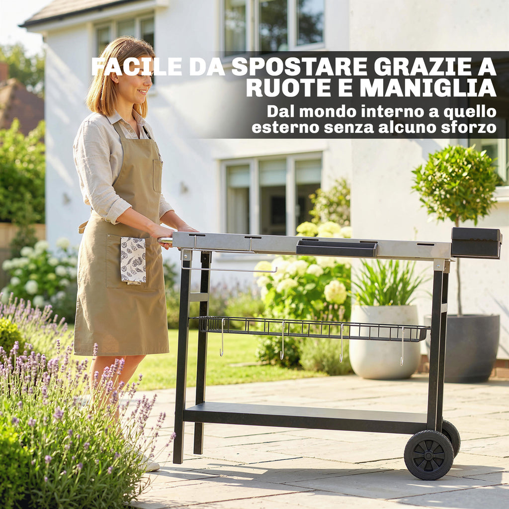 Carrello da Giardino a 3 Livelli con Piano Inox