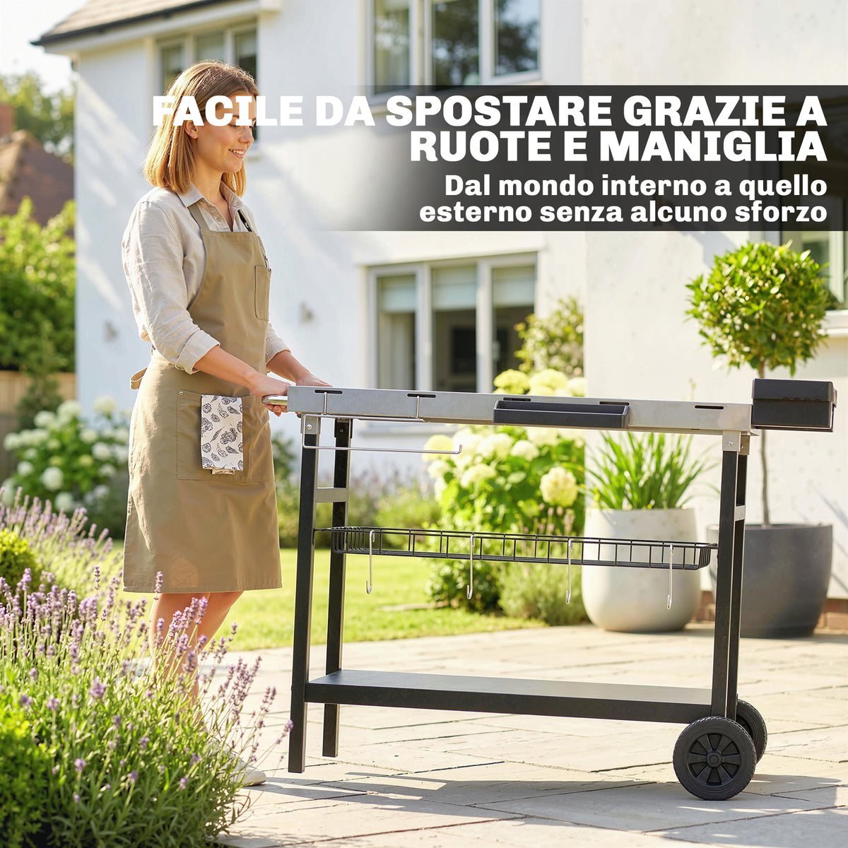 Carrello da Giardino a 3 Livelli con Piano Inox