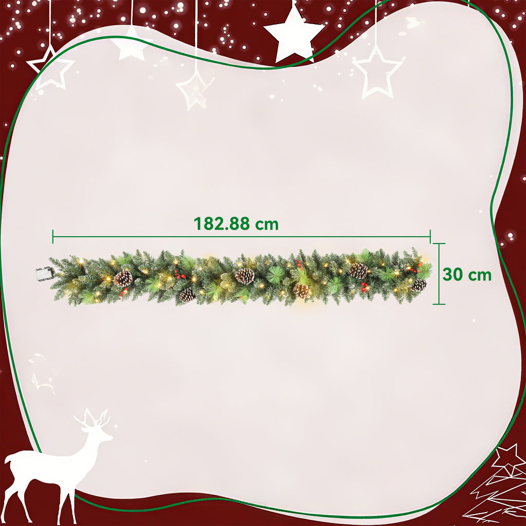 Ghirlanda Natalizia 180 cm con 30 Luci LED