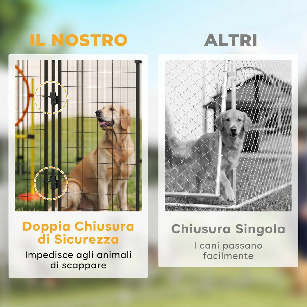 Recinto per Cani da Esterno con Tetto e Ciotole