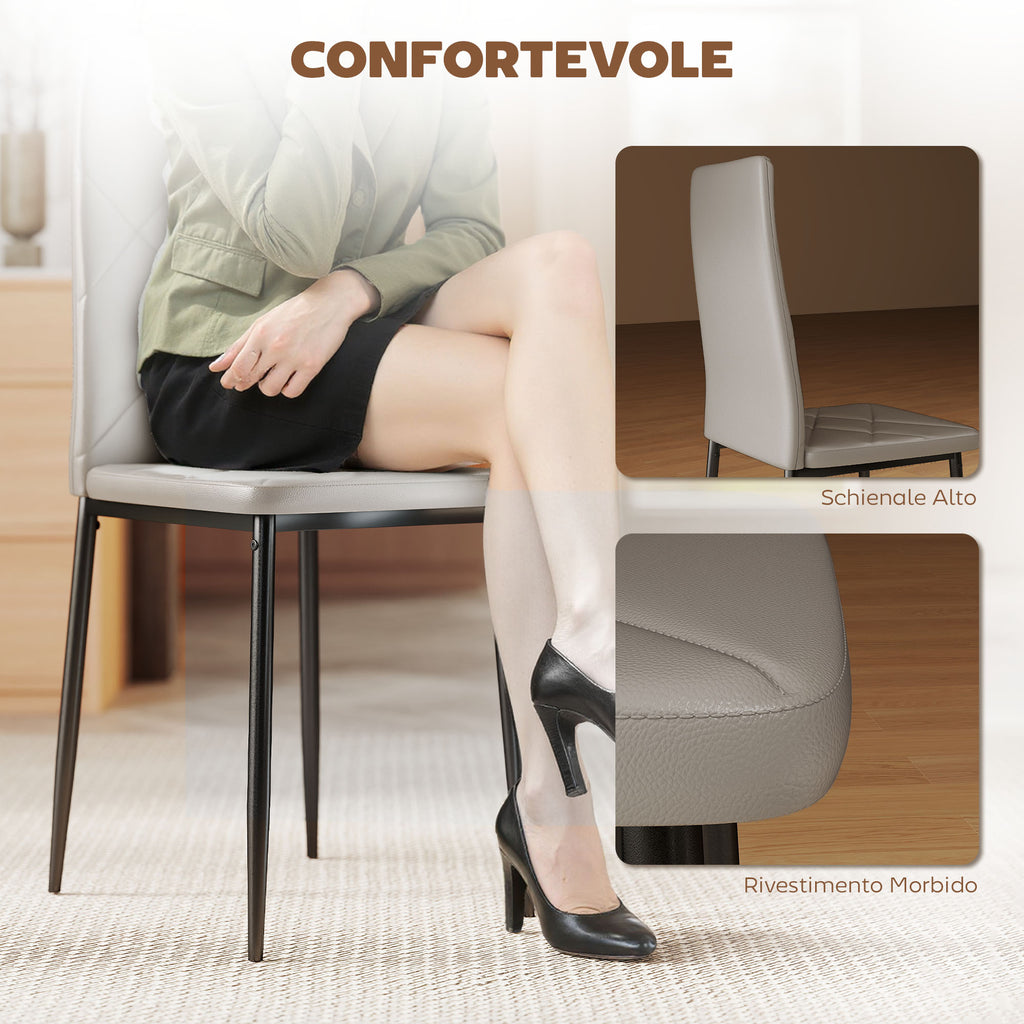 Set 4 Sedie da Pranzo in Finta Pelle Grigia
