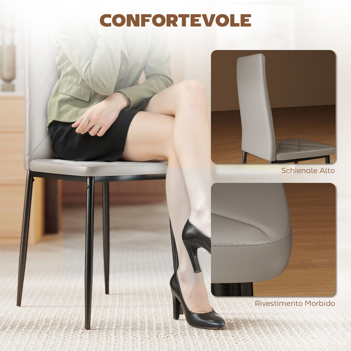 Set 4 Sedie da Pranzo in Finta Pelle Grigia