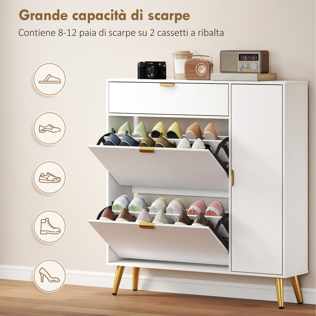 Scarpiera Bianca per 12 Paia con 2 Cassetti Ribaltabili