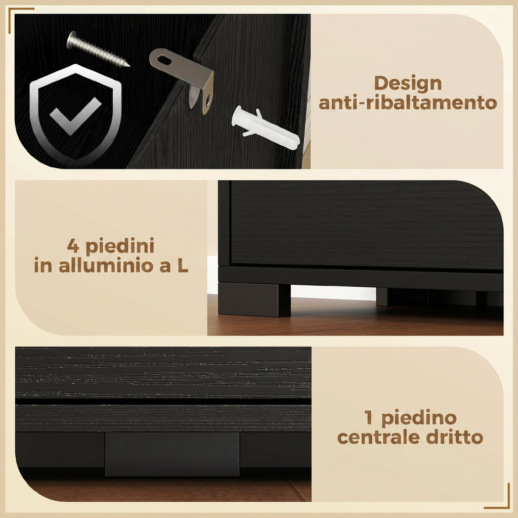 Scarpiera Nera con Specchio e 4 Cassetti Ribaltabili