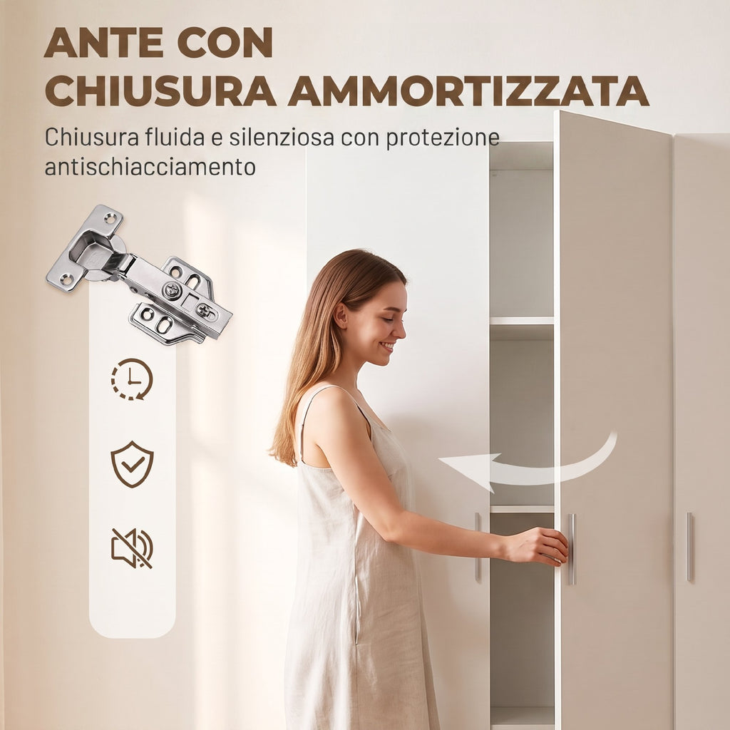 Armadio Bianco con Ripiani Regolabili e Ante Soft-Close