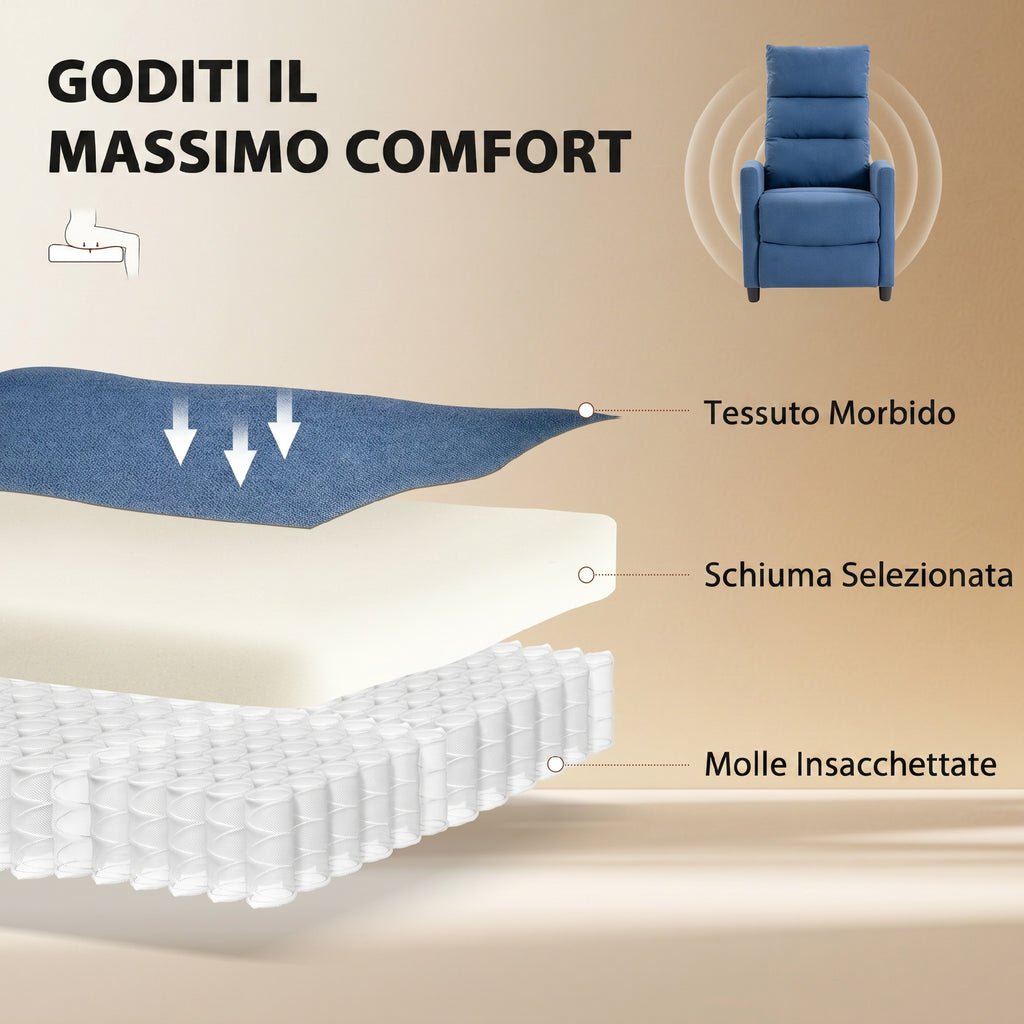 Poltrona Relax Massaggiante Reclinabile Manuale 160° in Ciniglia Blu Scuro
