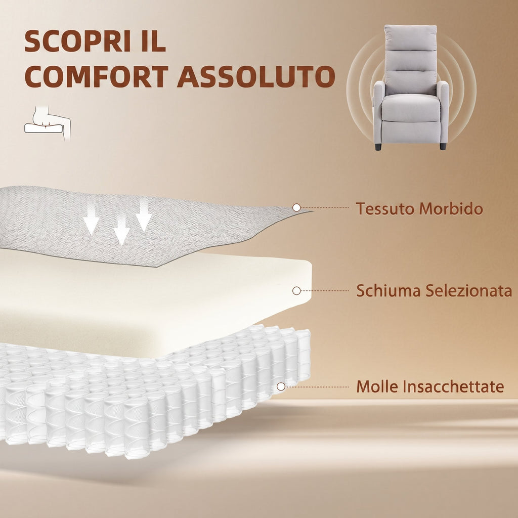 Poltrona Relax Massaggiante Reclinabile Manuale 160° in Ciniglia Grigio Chiaro