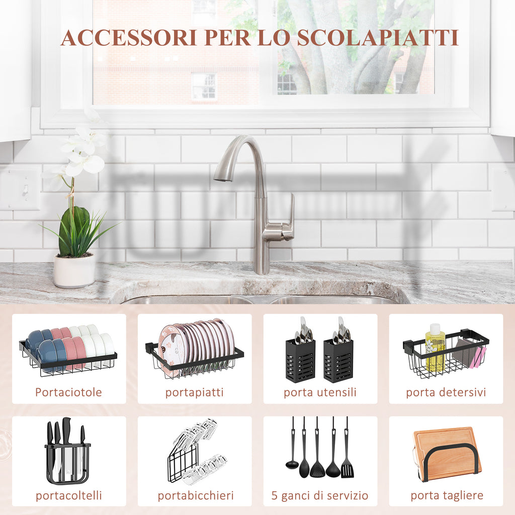 Asciugapiatti Sopra Lavello a 2 Livelli Nero