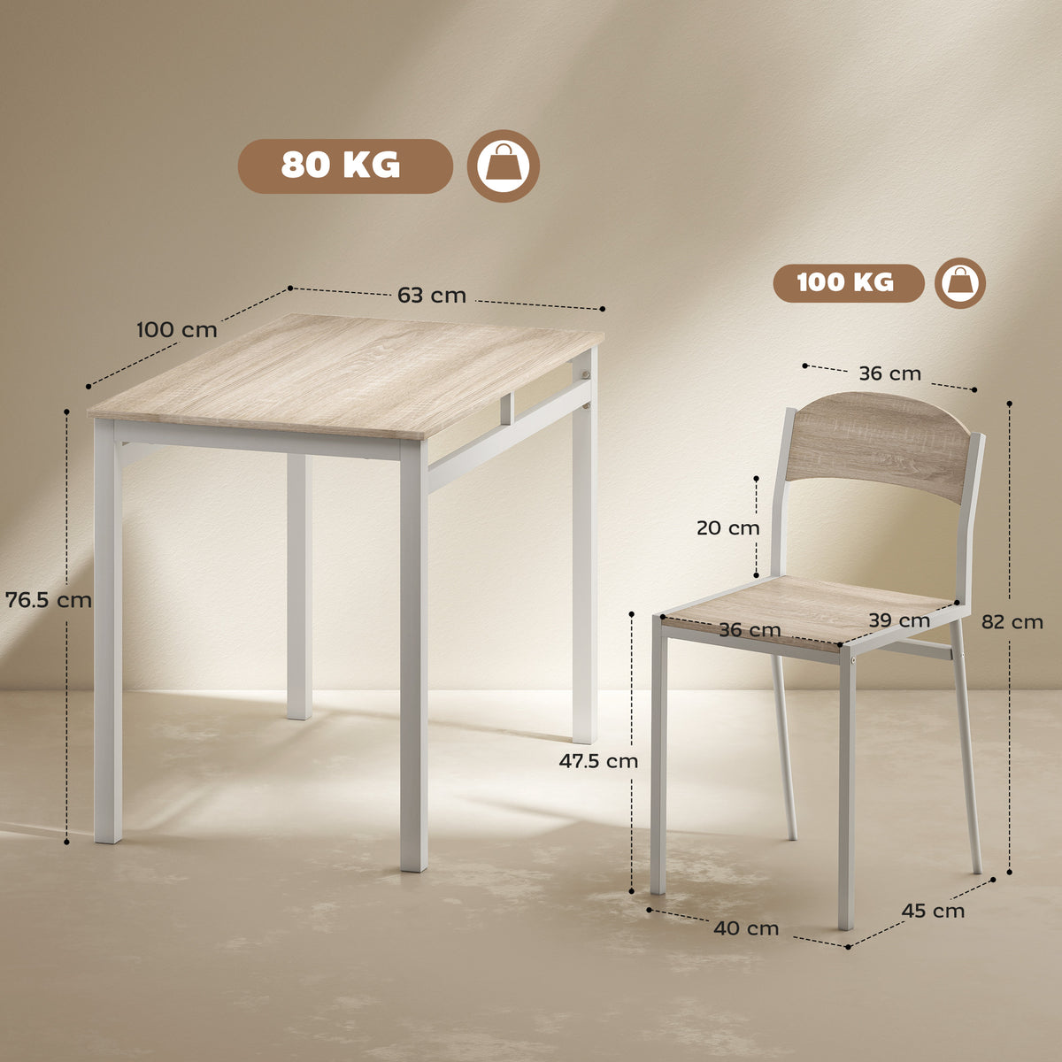 Set da Pranzo con Tavolo e 4 Sedie Bianchi