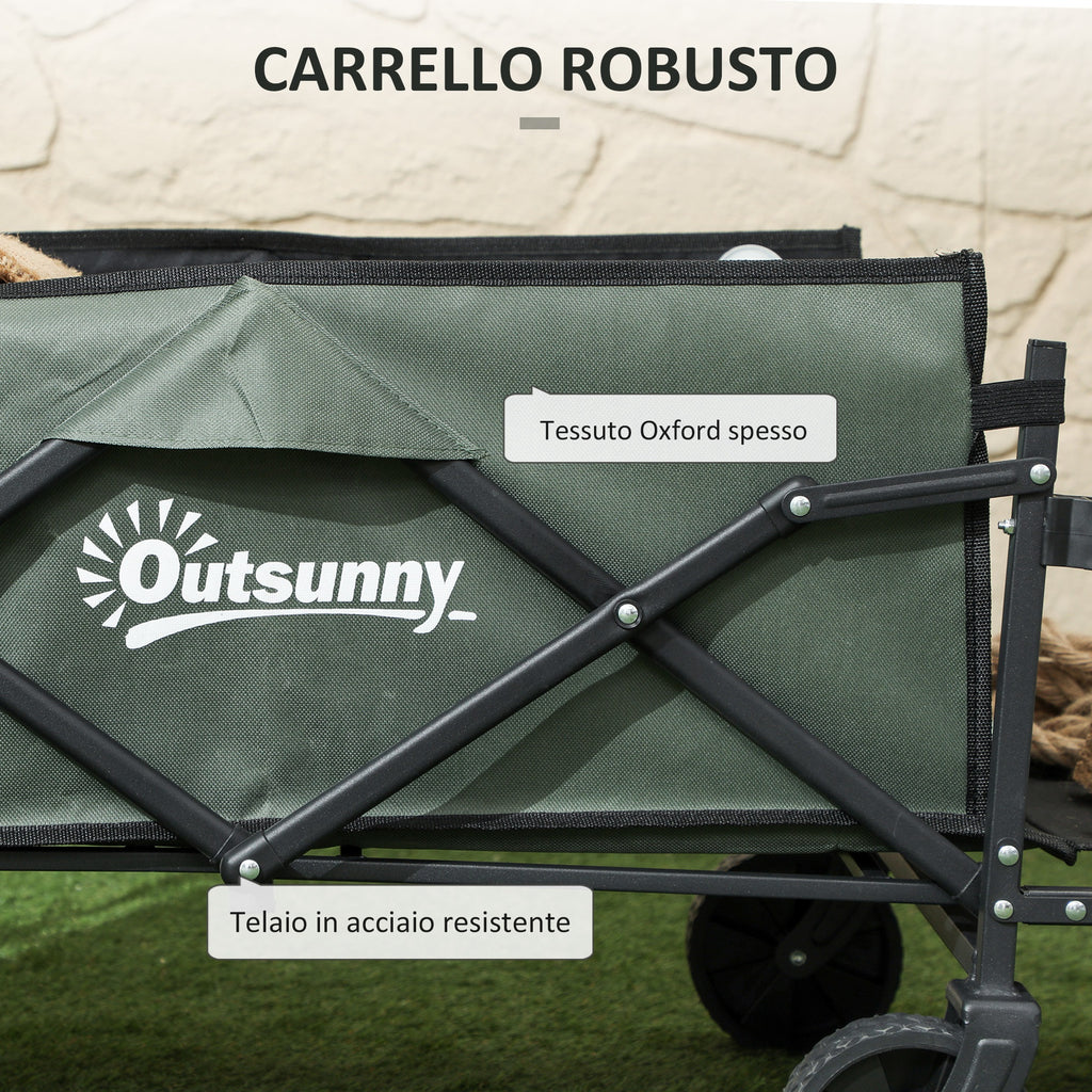 Carrello da Giardino Pieghevole 95 L con Pannello Apribile e Telaio in Acciaio