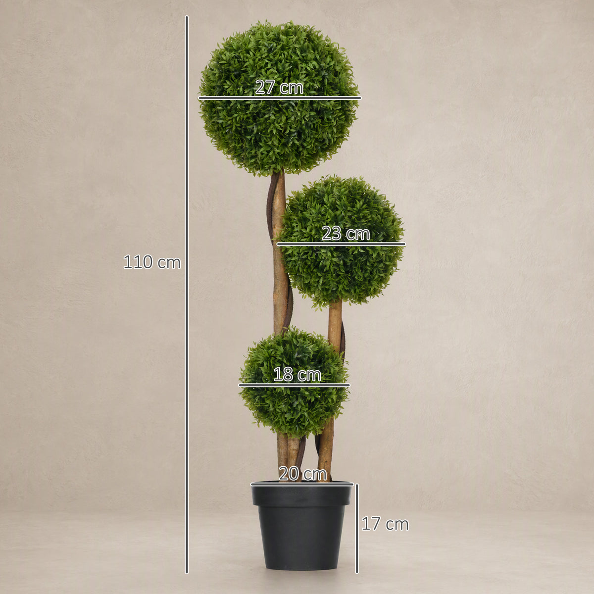 Pianta di Bosso Artificiale a 3 Sfere con Vaso 110 cm