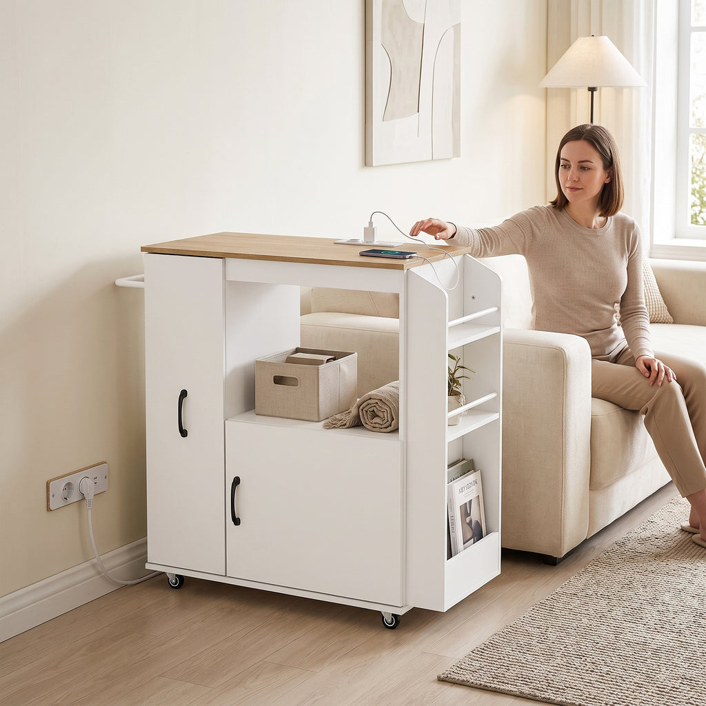Carrello da Cucina Bianco con Presa di Corrente