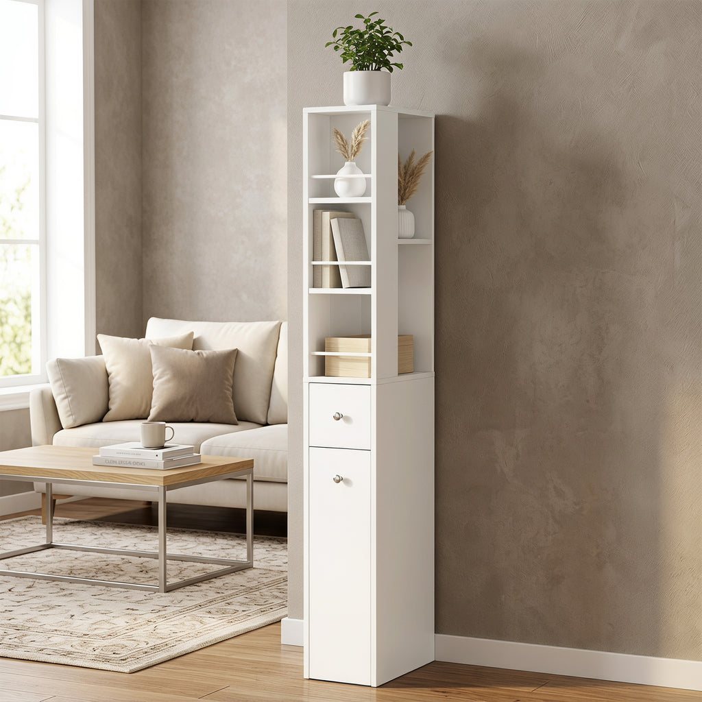 Mobile Bagno Alto Slim Bianco con 2 Cassetti