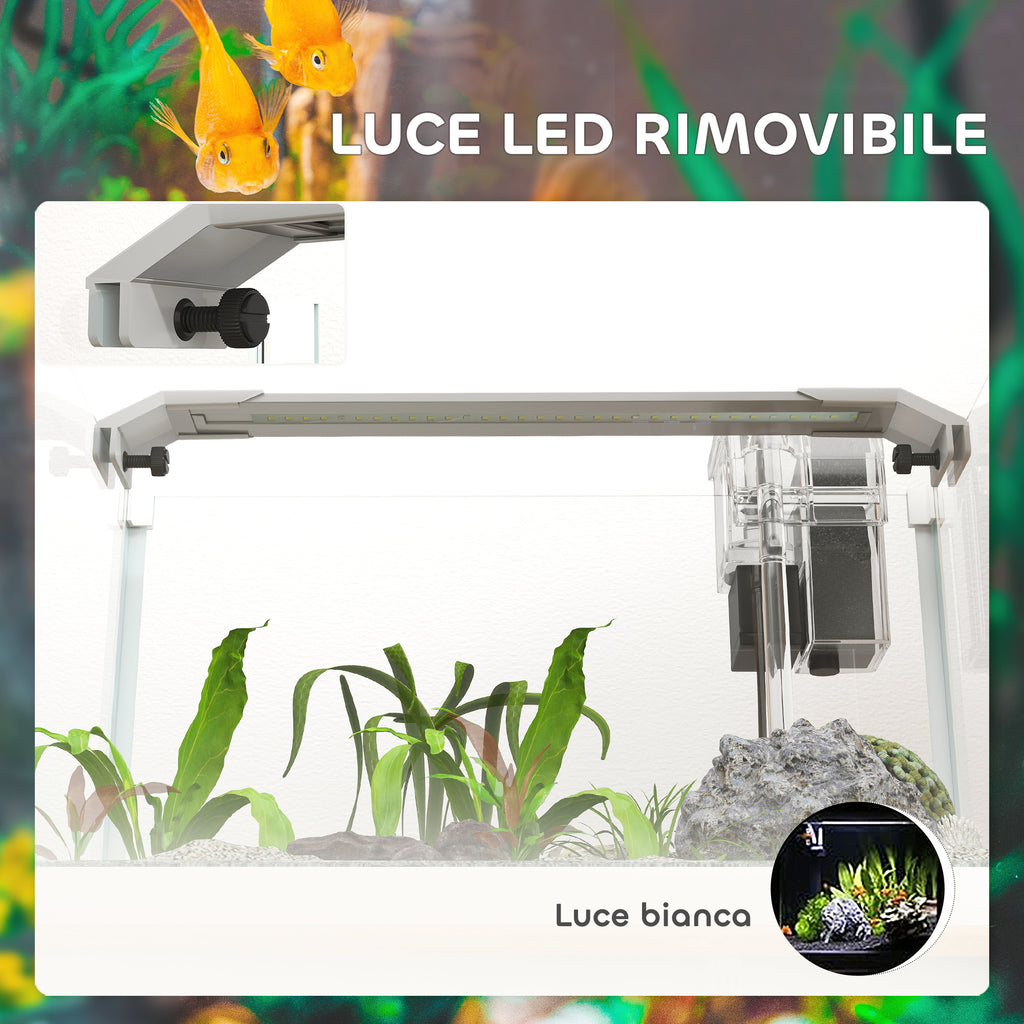 Acquario in Vetro 20L con Luce LED, Filtro e Pompa dell'Acqua Bianco