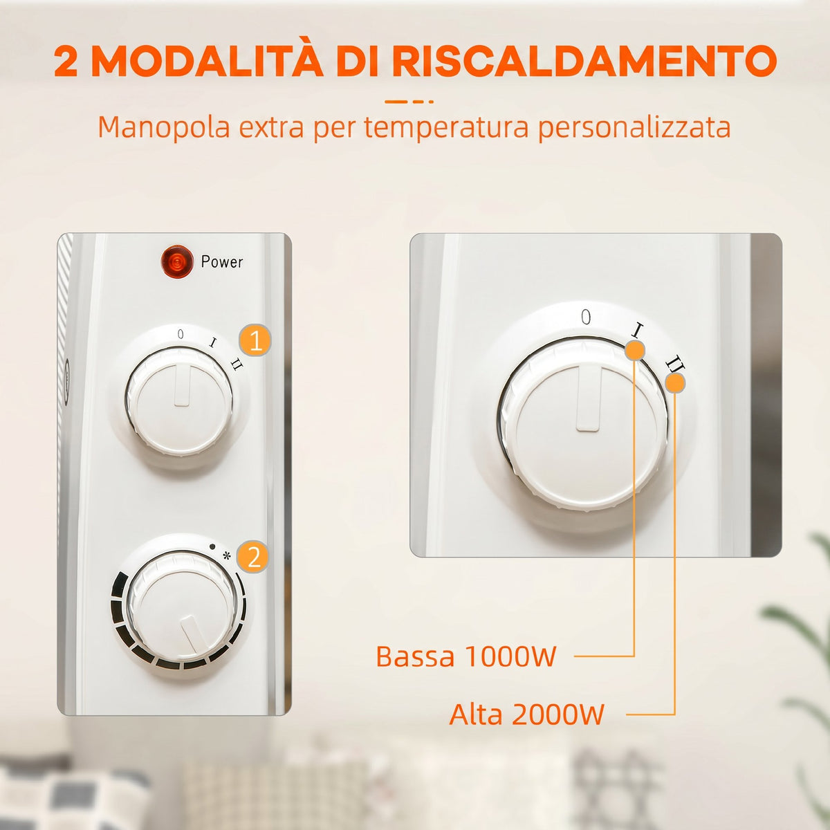 Riscaldatore a Mica 2000W con Termostato e Ruote