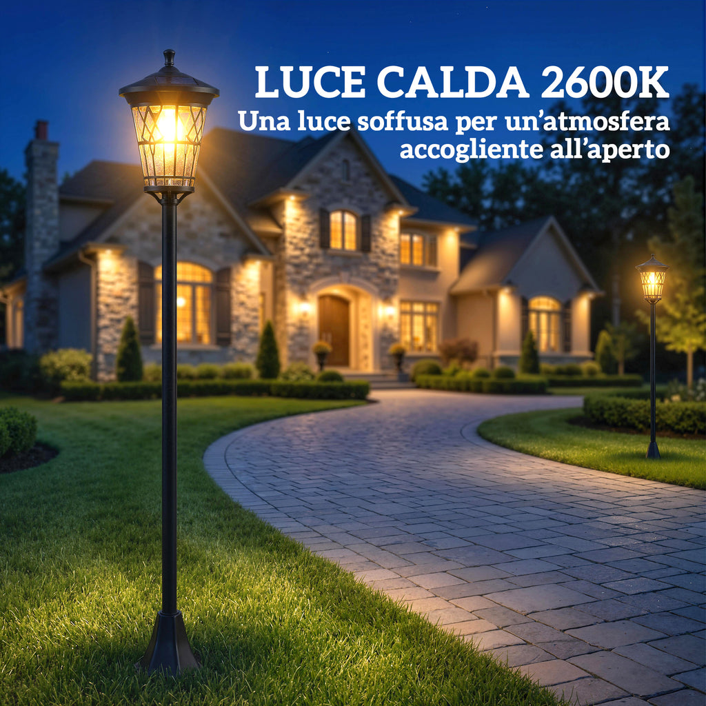 Set 2 Lampioni Solari da Giardino con 2 LED e Accensione Automatica