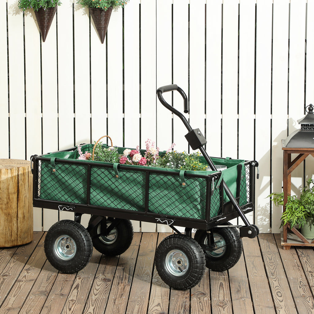 Carrello da Giardino in Acciaio 114 L con Pareti Rimovibili e Sacca Portaoggetti