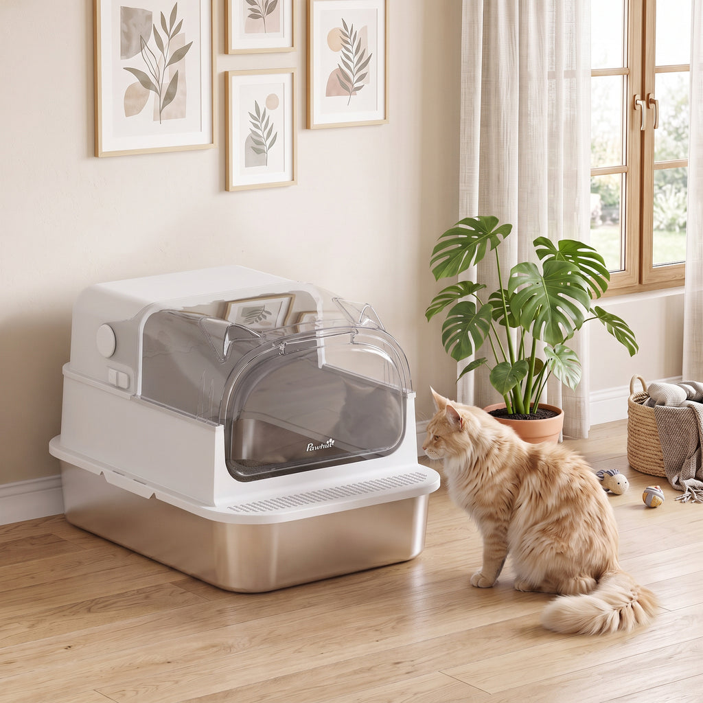 Lettiera Gatto XL 90L in Acciaio Inox con Coperchio