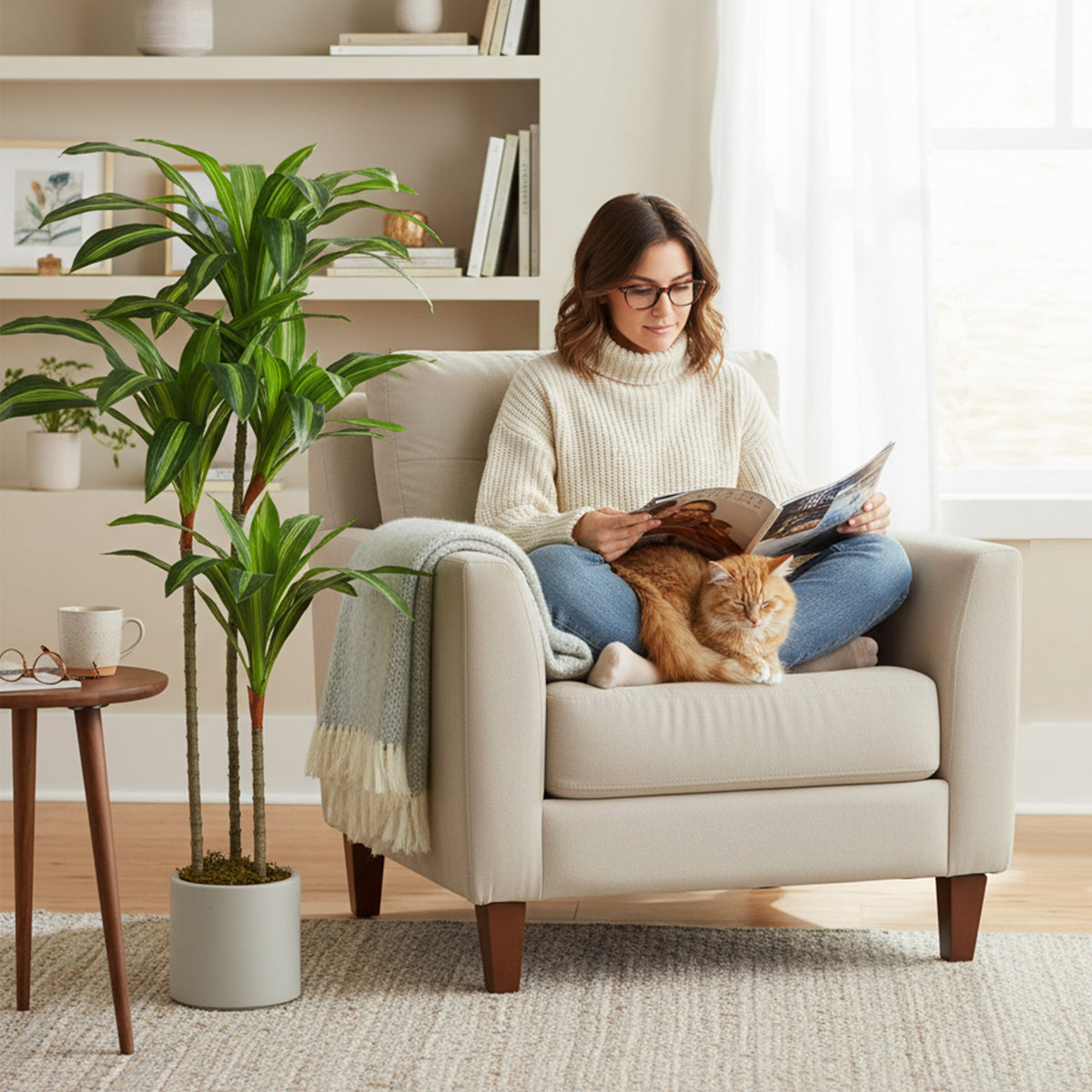 Pianta Artificiale Dracena Verde da 120 cm con Vaso