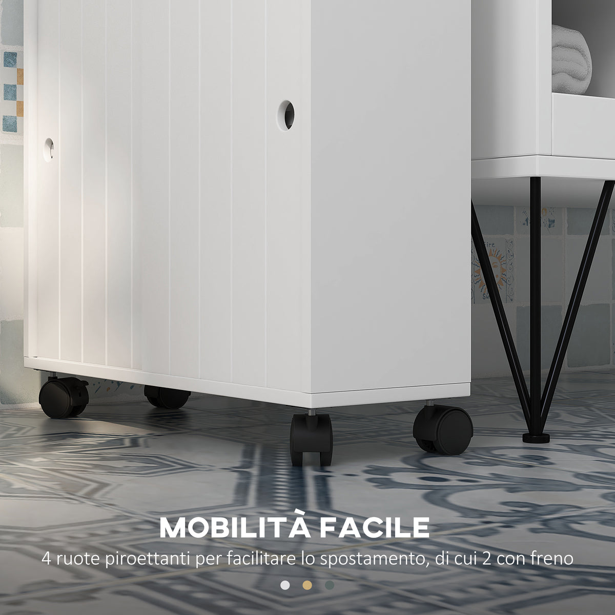 Mobile Bagno con Porta Rotolo e Ruote 52x17x67 cm