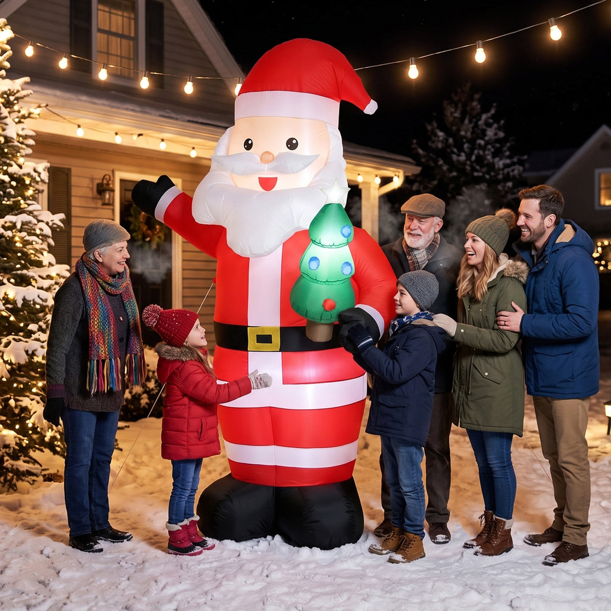 Babbo Natale Gonfiabile Gigante 243 cm con Albero e Luci LED