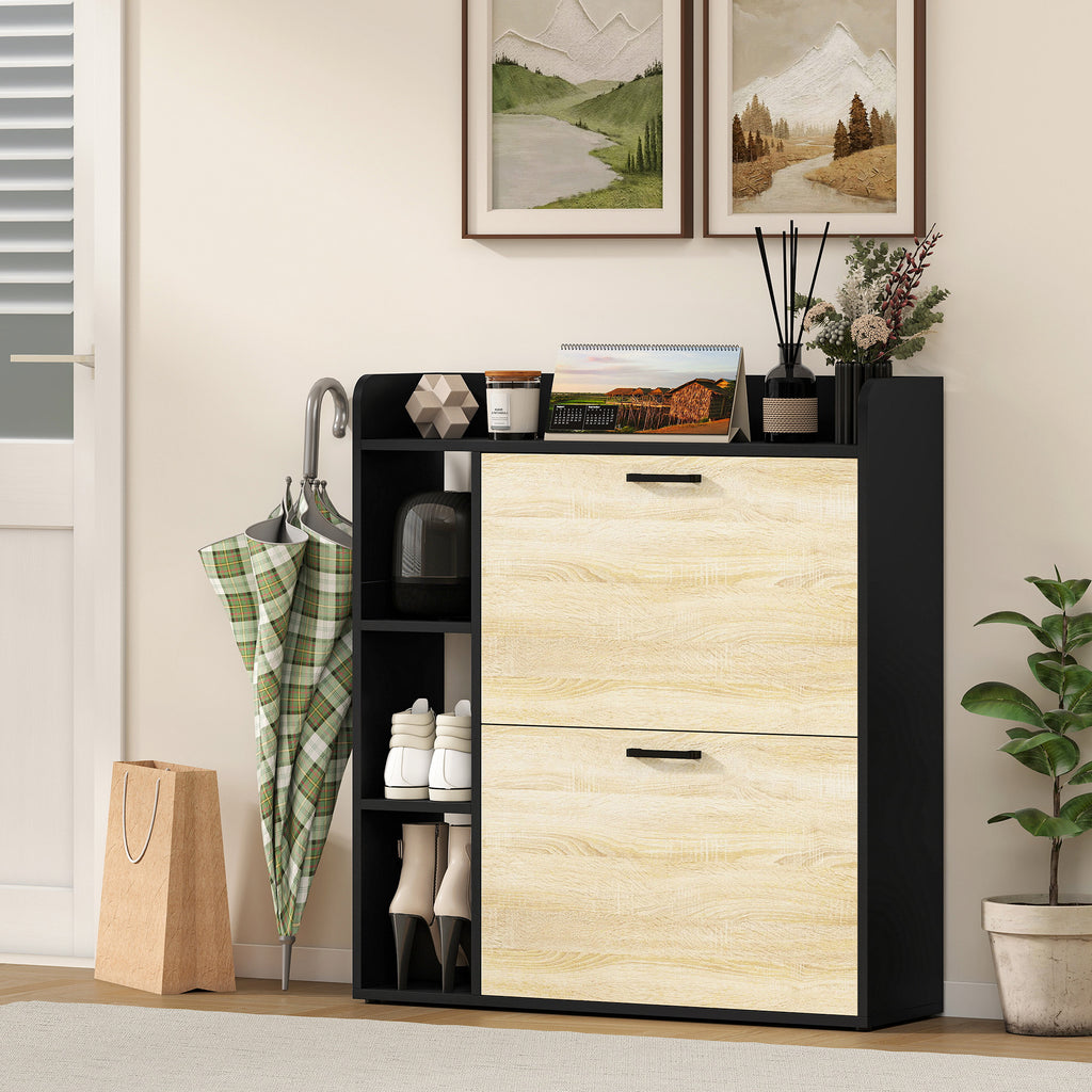 Scarpiera Slim Nera con 2 Cassetti e 3 Vani Aperti
