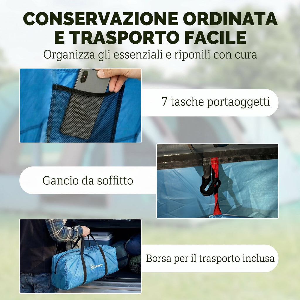 Tenda a Tunnel 4 Posti Familiare con Cabina Letto e Veranda
