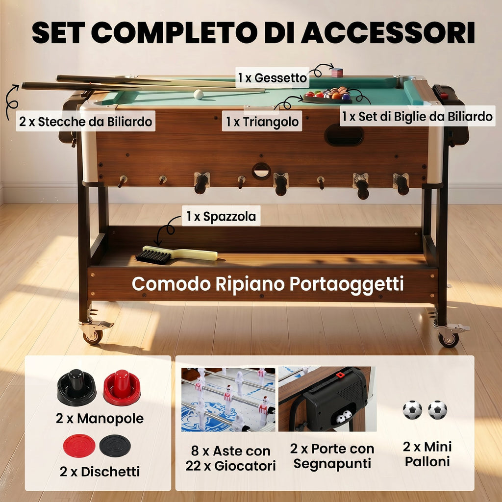 Tavolo Multigioco 3 in 1 con Biliardo, Air Hockey e Calcio Balilla
